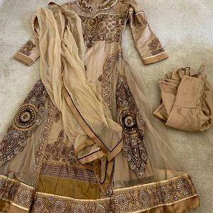 Gold Anarkali 3 piece Suit